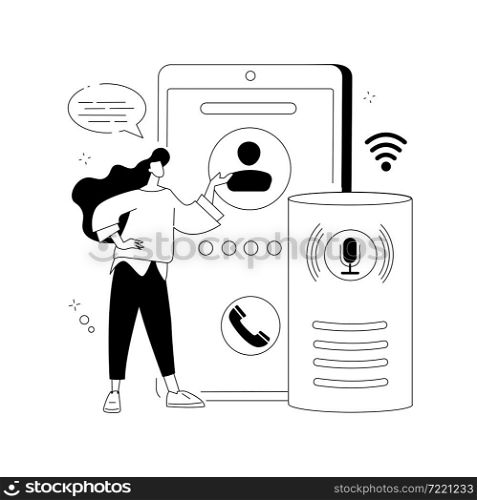 Hands-free phone calling abstract concept vector illustration. Smart speaker phone calls, remote smartphone connection, safe driving technologies, voice commands communication abstract metaphor.. Hands-free phone calling abstract concept vector illustration.