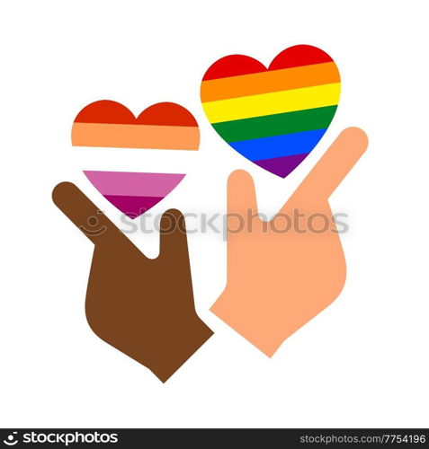 Hands gesture with heart and flag of pride lgbt, drawn fingers hold symbol lgbtq