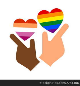 Hands gesture with heart and flag of pride lgbt, drawn fingers hold symbol lgbtq