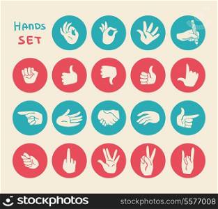 Hands gestures flat icons set of ok warning stop and pointing body language signs isolated vector illustration