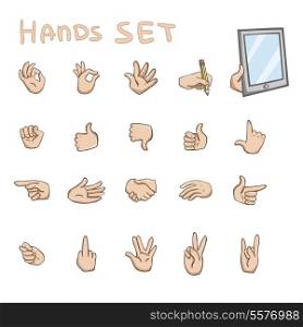 Hands gestures flat icons set of okey rock fist and palm communication symbols isolated vector illustration