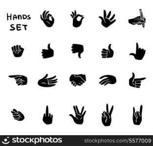 Hands gestures flat pictograms set of ok disapproval stop sign signals isolated vector illustration