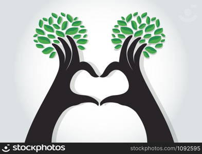 hands heart shape with leaves , nature lovers , World Environment Day