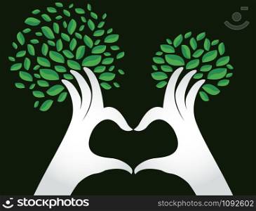 hands heart shape with leaves , nature lovers , World Environment Day