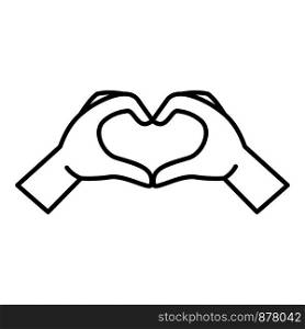 Hands heart sign icon. Outline hands heart sign vector icon for web design isolated on white background. Hands heart sign icon, outline style