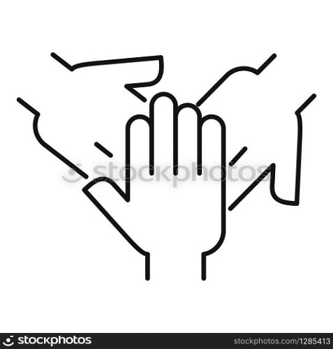 Hands help cooperation icon. Outline hands help cooperation vector icon for web design isolated on white background. Hands help cooperation icon, outline style