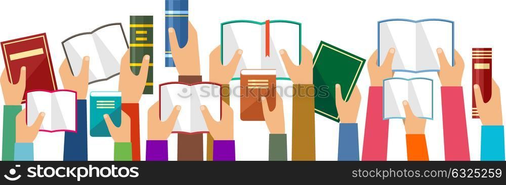 Hands hold books. Vector illustration
