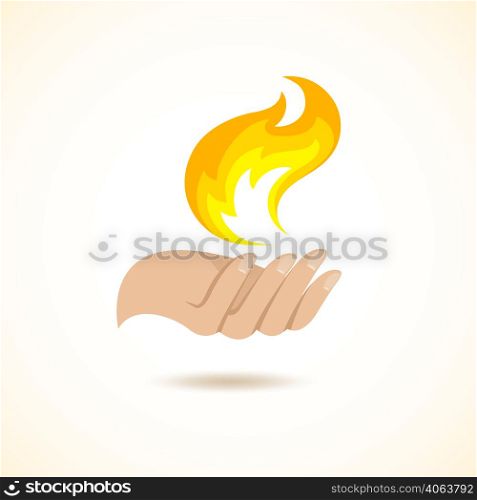 Hands hold fire flame mystery danger creation concept poster vector illustration