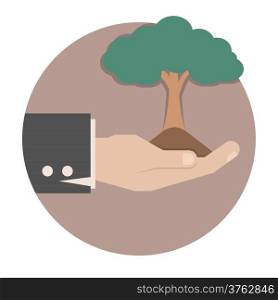 Hands holding a green tree , eps10 vector format
