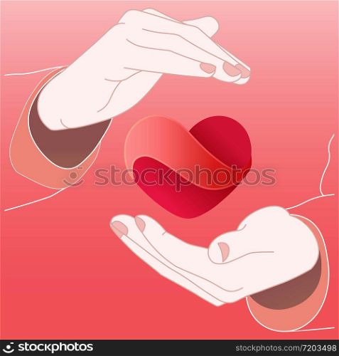Hands holding a heart or valentine day, love logo icon flat in pink color on isolated background. EPS 10 vector. Hands holding a heart or valentine day, love logo icon flat in pink color on isolated background. EPS 10 vector.