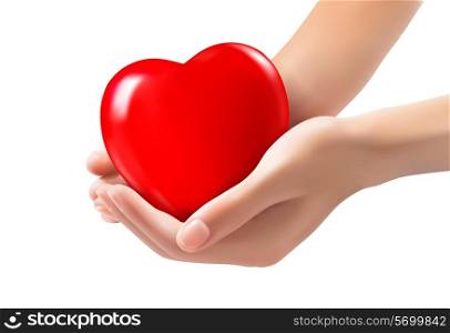 Hands holding a red heart. Vector