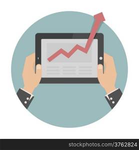 Hands holding a tablet with graph , eps10 vector format
