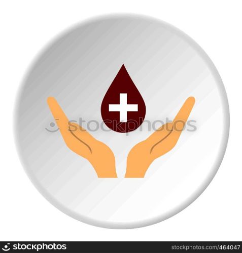 Hands holding blood drop icon in flat circle isolated vector illustration for web. Hands holding blood drop icon circle