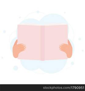 Hands holding book. Literacy day concept. Reading concept. Vector illustration