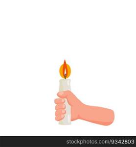 Hands holding candle. Symbol of illumination and the fire of knowledge. Metaphorical cartoon illustration. Hands holding candle. Symbol of illumination