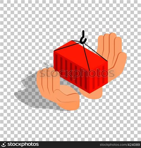 Hands holding container isometric icon 3d on a transparent background vector illustration. Hands holding container isometric icon