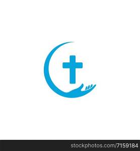 Hands holding Cross, icons or symbols. Religion, Church vector logo illustration design