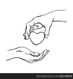 Hands holding heart. Hand drawn vector illustration. On white background for your design.