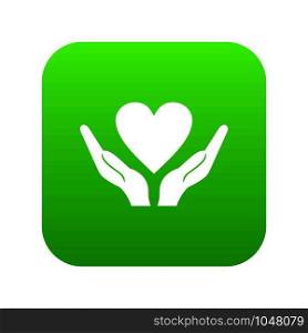 Hands holding heart icon digital green for any design isolated on white vector illustration. Hands holding heart icon digital green