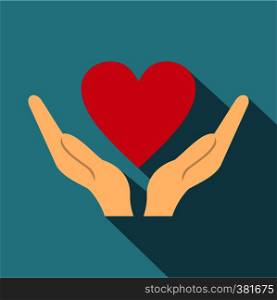 Hands holding heart icon. Flat illustration of hands holding heart vector icon for web design. Hands holding heart icon, flat style