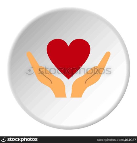 Hands holding heart icon in flat circle isolated vector illustration for web. Hands holding heart icon circle