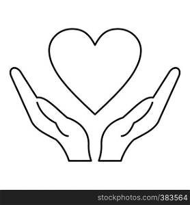Hands holding heart icon. Outline illustration of hands holding heart vector icon for web design. Hands holding heart icon, outline style