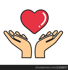hands holding heart icon. simple outline hands holding heart vector