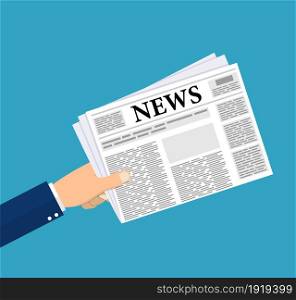 Hands holding newspaper. Daily business news gazette concept. Paper media tabloid concept. Vector illustration in flat style. Hands holding newspaper.