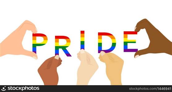 Hands holding pride word on white background - LGBT poster