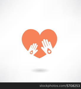 hands holding the heart donor icon. Flat modern style vector design