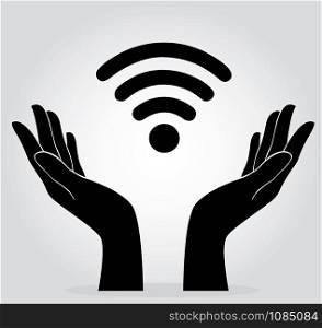 hands holding Wifi icon symbol vector