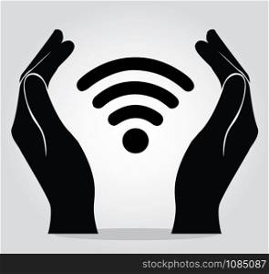 hands holding Wifi icon symbol vector