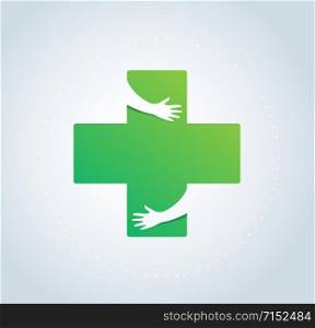 hands hug in hospital icon design, healthcare and medical logo symbol vector