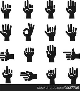 Hands icons set finger counting, stop gesture, devil horns, okay, v sign vector. Hands icons set finger counting, stop gesture, devil horns, okay, v sign vector set. Human hand and communication gesture with hand illustration