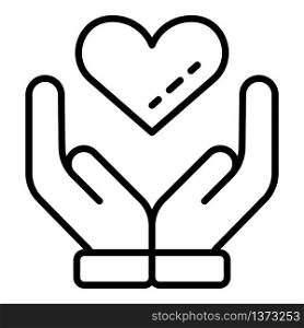 Hands keep heart icon. Outline hands keep heart vector icon for web design isolated on white background. Hands keep heart icon, outline style