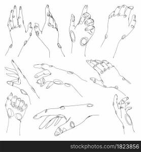 Hands line art. Set of vector illustrations. Vector sketch with hand.. Hands line art. Set of vector illustrations. Vector sketch with hand. Outline drawing