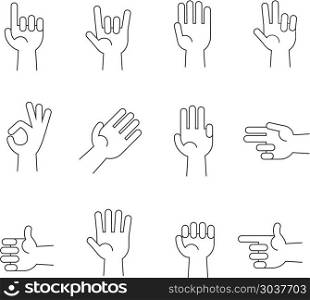 Hands line vector icons set. Hands line vector icons set. Human hands gesture and illustration pointer and direction hand