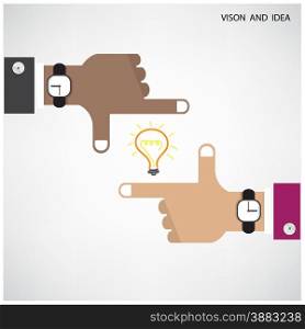 Hands of businessman and light bulb sign with business vision concept. Vector illustration