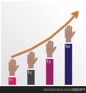 hands of businessman with graph increase on background ,teamwork concept,business sign. vector illustration