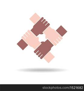 Hands of multiracial friends holding each other as team, cooperation concept.Vector illustration