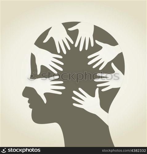 Hands on a head of the person. A vector illustration