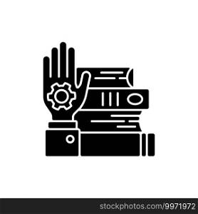 Hands-on learning black glyph icon. Workshop icon. learning by doing. Improvement of practical skills and abilities. Mastery development. Silhouette symbol on white space. Vector isolated illustration. Hands-on learning black glyph icon