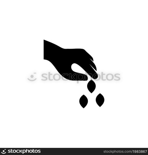 Hands Planting Seeds, Gardening, Farming. Flat Vector Icon illustration. Simple black symbol on white background. Hands Planting Seeds, Gardening sign design template for web and mobile UI element. Hands Planting Seeds, Gardening, Farming Flat Vector Icon