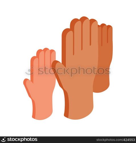 Hands raised up isometric 3d icon isolated on a white background. Hands raised up isometric 3d icon