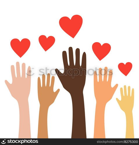 hands raising love with heart. Vector illustration. hands raising love with heart