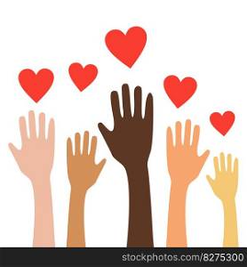 hands raising love with heart. Vector illustration. hands raising love with heart