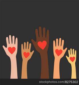 hands raising love with heart. Vector illustration. hands raising love with heart