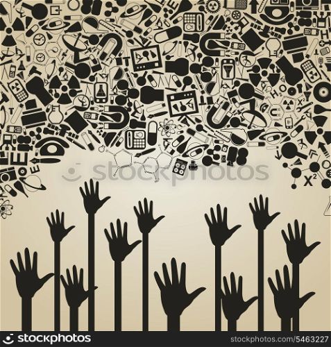Hands reach for a science. A vector illustration