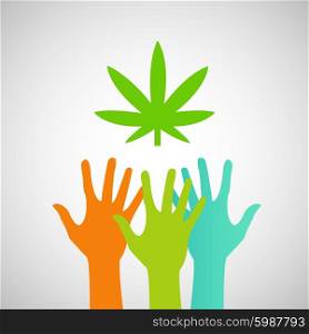 Hands Reaching for a marijuana leaf eps.. Hands Reaching for a marijuana leaf eps