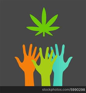 Hands Reaching for a marijuana leaf eps.. Hands Reaching for a marijuana leaf eps